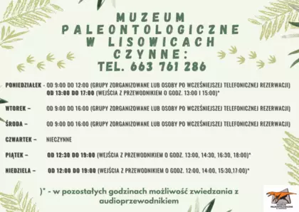 Muzeum Paleontologiczne w Lisowicach - godziny otwarcia
