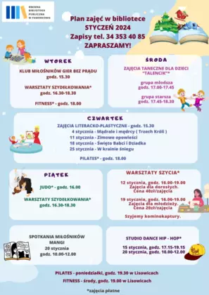 Plakat zajęć STYCZEŃ 2024