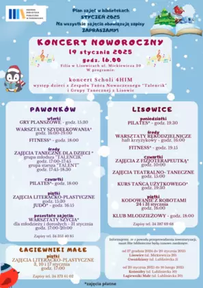 Plan zajęć w bibliotece i na filiach - STYCZEŃ 2025