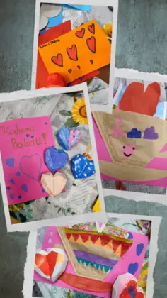 Kolaż zdjęć wykonanych prac plastycznych.