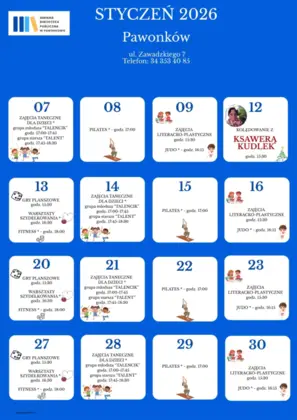 Styczeń 2026 - plan zajęć w Pawonkowie