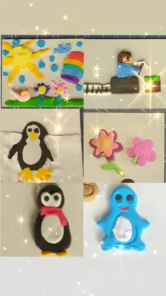 Kolaż zdjęć prac plastycznych.