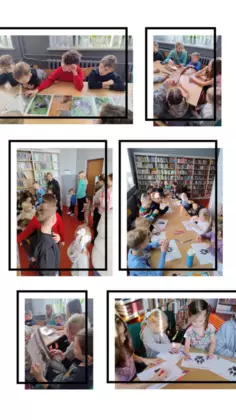 Kolaż zdjęć z zajęć z przyrodnikiem.