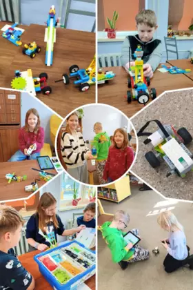 Kolaż zdjęć z zajęć LEGO.