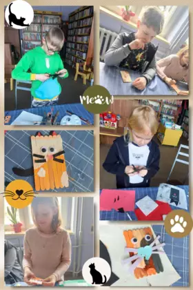 Kolaż zdjęć z zajęć literacko-plastycznych.
