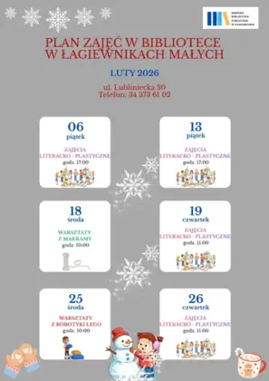 PLAN ZAJĘĆ W BIBLIOTECE W ŁAGIEWNIKACH MAŁYCH - LUTY 2026
