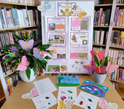 Gazetka biblioteczna o motylach.