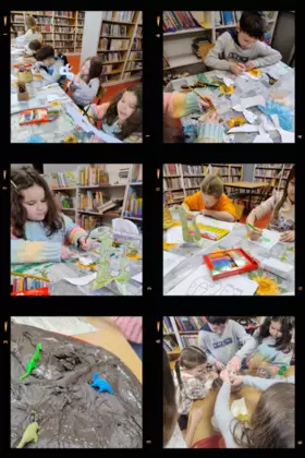 Kolaż zdjęć z zajęć feryjnych.