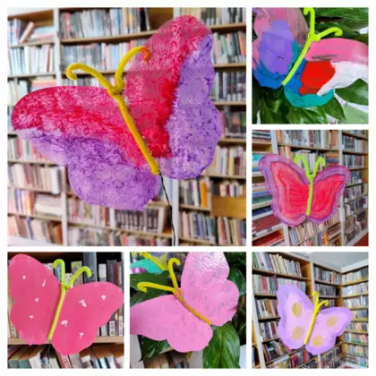 Kolaż zdjęć kolorowych motyli.