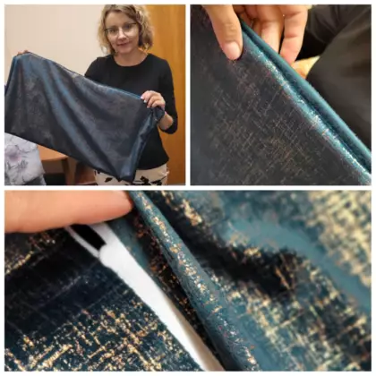 Kolaż zdjęć z warsztatów szycia poduszek na maszynie.