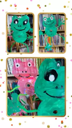 Kolaż zdjęć z pracami plastycznymi.