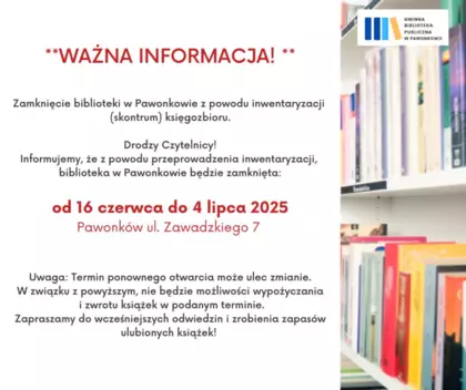 Inwentaryzacja skontrum w bibliotece w Pawonkowie