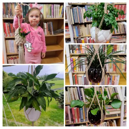 Kolaż zdjęć z zajęć bibliotecznych.