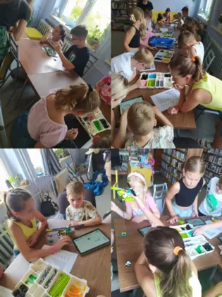 Kolaż zdjęć z zajęć lego.