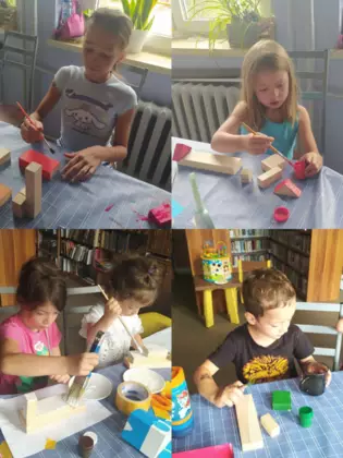 Kolaż zdjęć ze zajęć plastycznych.