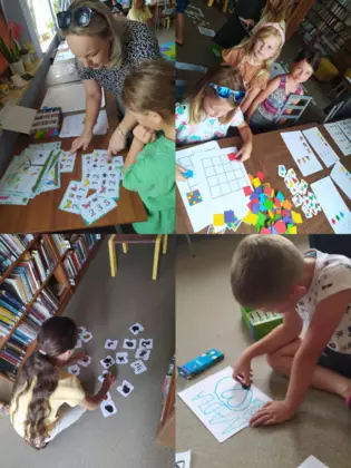 Kolaż zdjęć z zajeć  kodowania z robotami.