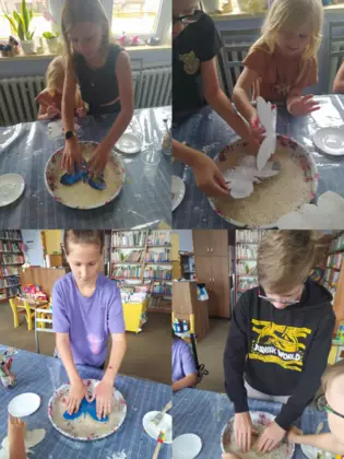 Kolaż zdjęć ze zajęć plastycznych.