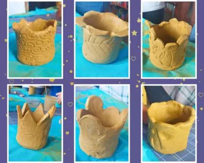 Kolaż zdjęć, przedstawia pracę uczestnikow.