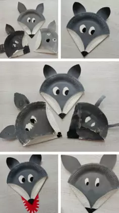 Zdjęcia maski wilka wykonane przez dzieci.