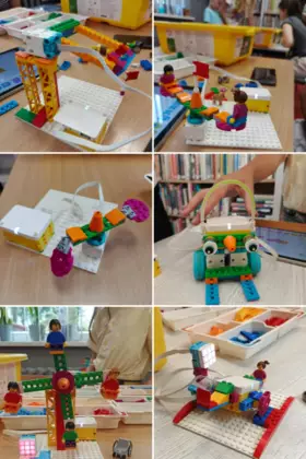 Kolaż zdjęć z robotyki Lego.