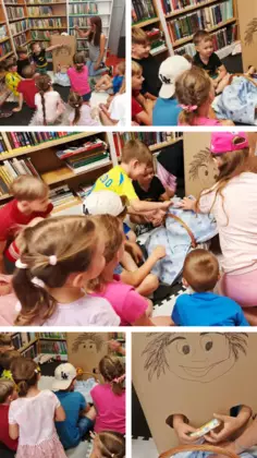 Kolaż zdjęć z zabawy odgadnij co mam w koszyczku.