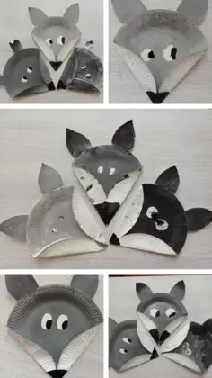 Zdjęcia maski wilka wykonane przez dzieci.