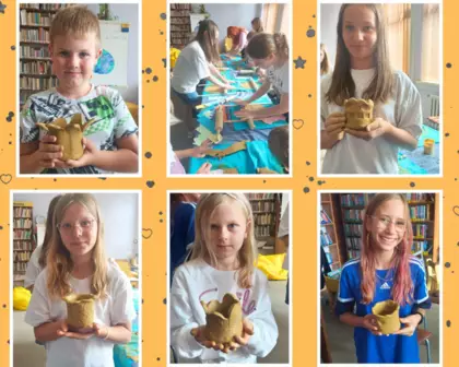 Kolaż zdjęć, przedstawia uczestników z ich pracami.