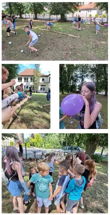 Kolaż zdjęć z zabaw na podwórku.