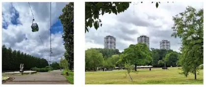 Dwa zdjęcia z kolejką linową i trzema wieżowcami z Osiedla Tysiąclecia.