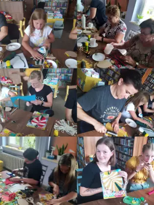 Kolaż zdjęć z warsztatów makramowych.