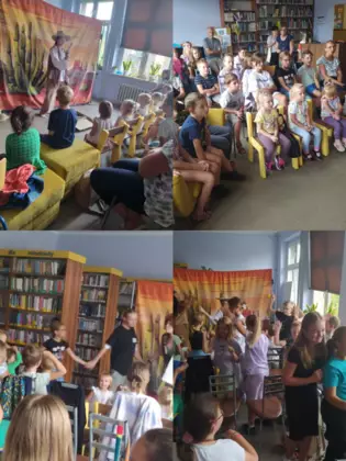 Kolaż zdjęć z przedstawienia teatralnego.