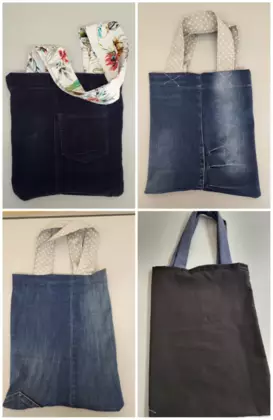 Torby uszyte przez uczestników warsztatów.