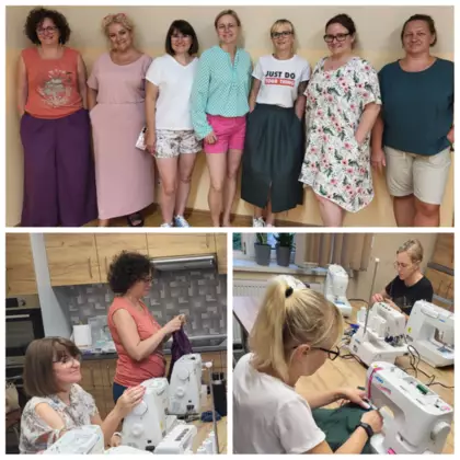 Kolaż zdjęć z zajęć szycia.