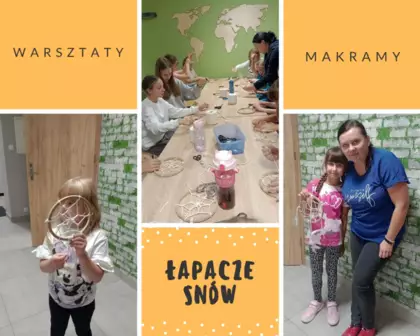 Kolaż zdjęć z warsztatów makramowych-łapacze snów.