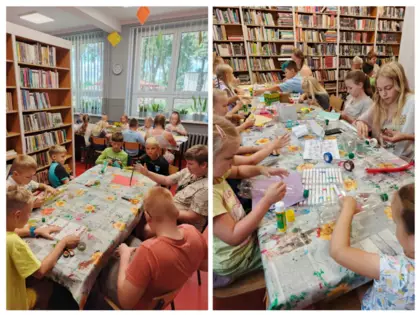 Kolaż zdjęć z zajęć plastycznych.