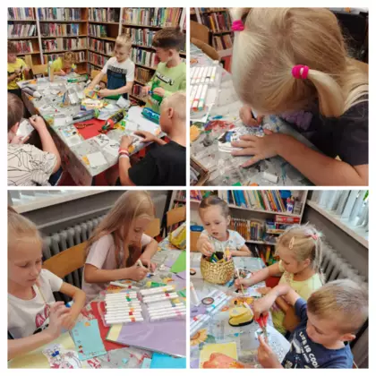 Kolaż zdjęć z zajęć plastycznych.