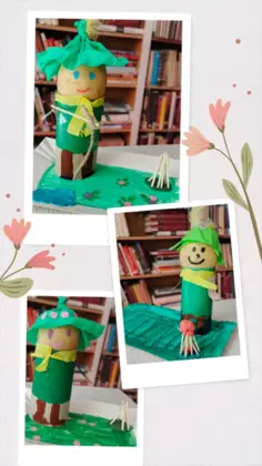 Praca plastyczna dzieci-włóczykij z rolki papieru.