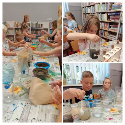 Kolaż zdjęć ze spotkania przyrodniczego - co się kryje pod naszymi stopami.