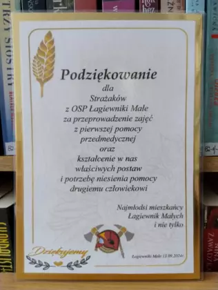 Podziękowanie dla strażaków.