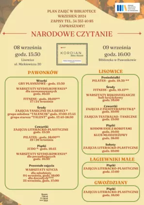 Plan zajęć w bibliotece WRZESIEŃ 2024