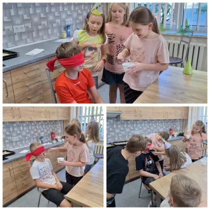 Kolaż zdjęć przedstawia zabawę Skosztuj co to za smak.