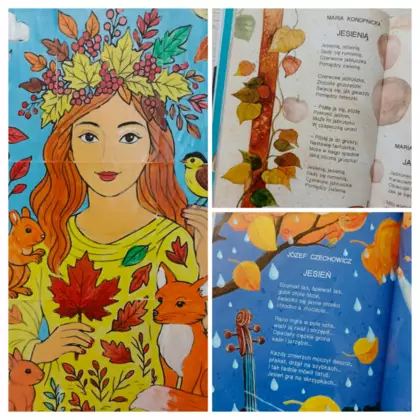 Portret Pani Jesieni w towarzystwie książek, które inspirowały nasze spotkanie.