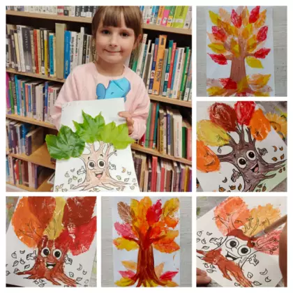 Dzieci prezentują swoje barwne prace inspirowane złotą jesienią.