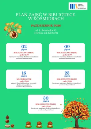 Plan zajęć w Bibliotece w Kośmidrach – październik 2026