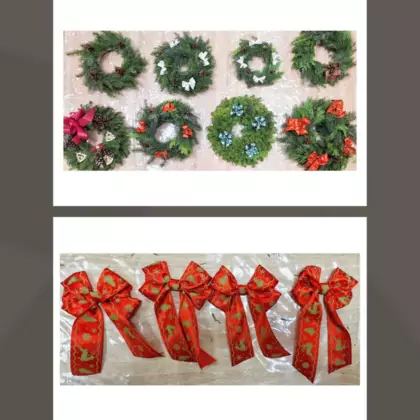 Kolaż zdjęć, przedstawia zrobione przez uczestników wieńce.