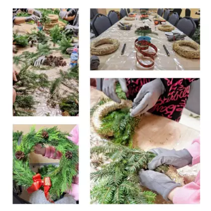 Kolaż zdjęć, pokazuje jak powstawał wieniec.