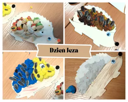 Kolaż zdjęć. Jeże uczestników.