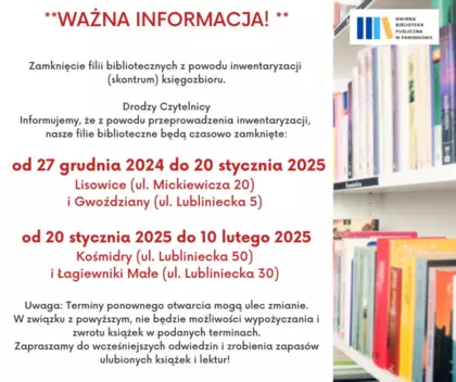 Inwentaryzacja skontrum na filiach bibliotecznych